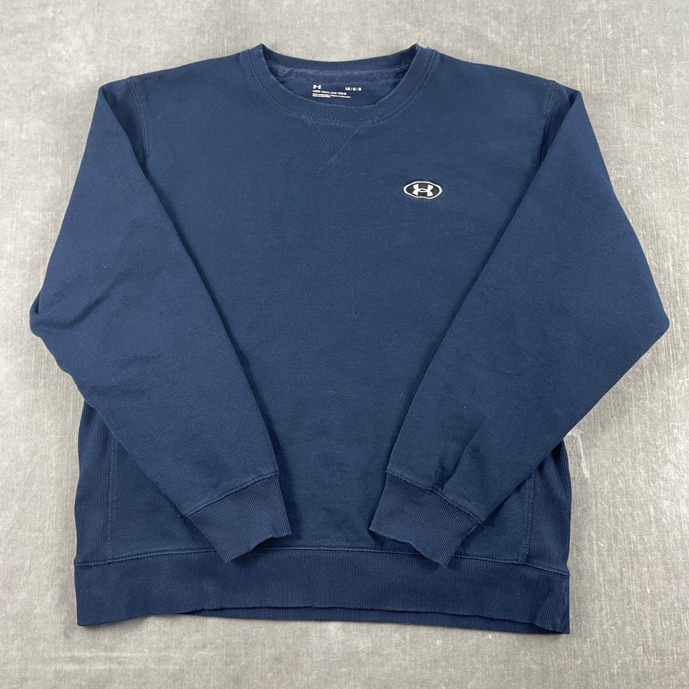Under Armour Men Large Navy Blue Sweatshirt Loose Fit Crewneck Fleece Pullover